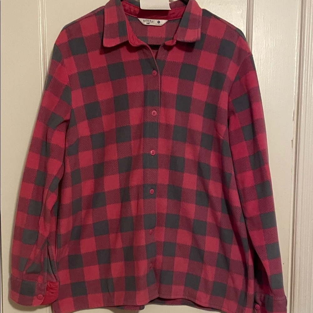 Riders by Lee Women's Pink and Gray Plaid Button Down Shirt